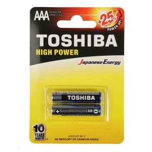 باتری آلکالاین نیم قلمی(AAA) توشیبا مدل High Power بسته 2 عددی